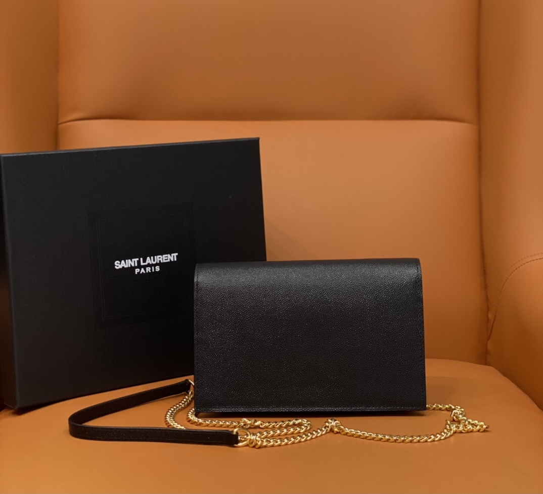 Bagsaaa Y51 Kate Tassel Bag Black Grained Leather Gold Hardware - 19x12.5x4cm