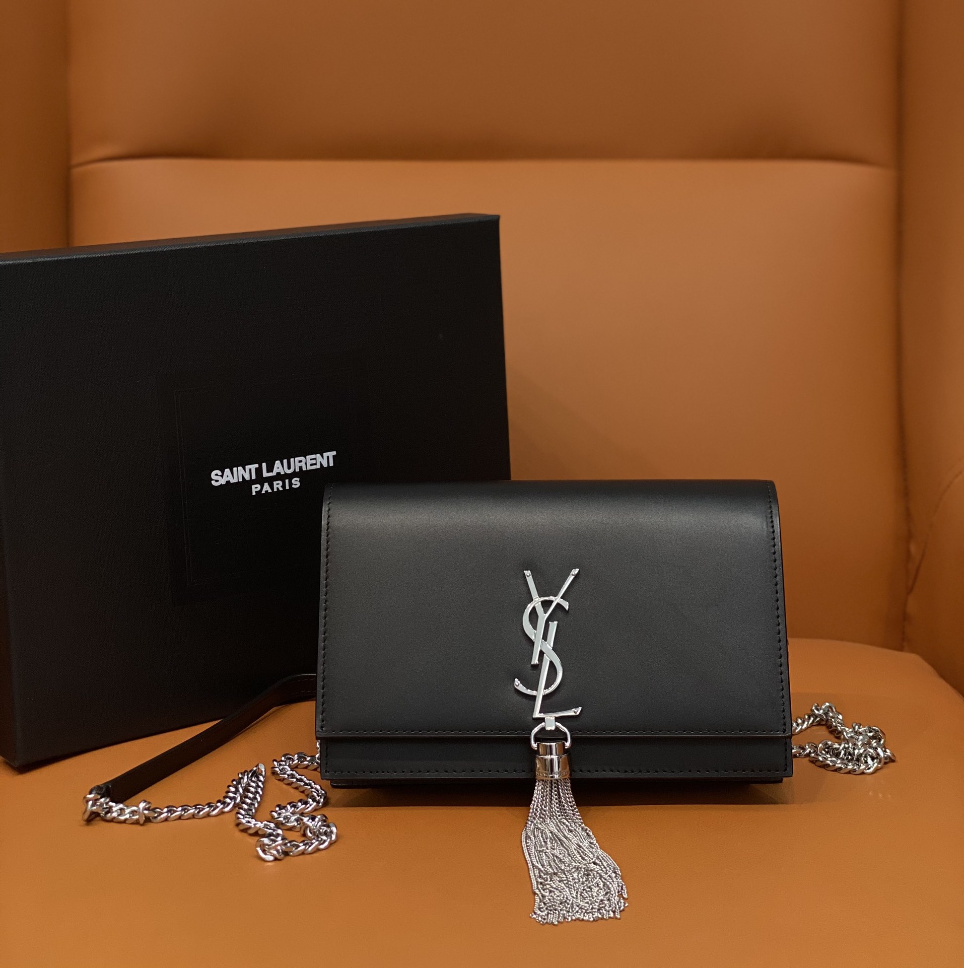 Bagsaaa Y51 Kate Tassel Bag Black Silver Hardware - 19x12.5x4cm