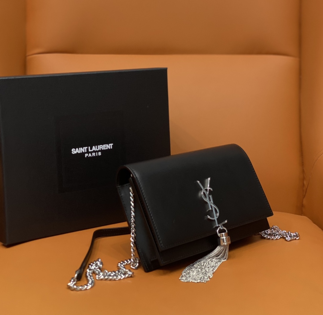 Bagsaaa Y51 Kate Tassel Bag Black Silver Hardware - 19x12.5x4cm