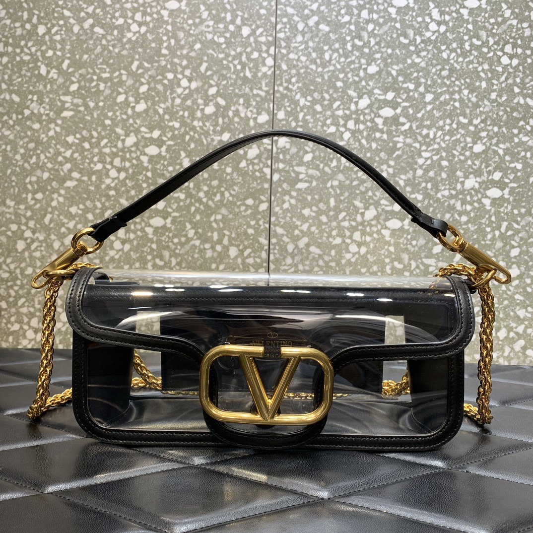 Bagsaaa Va1e*ntin0 Loco Shoulder Bag Transparent Black - 27x13x6cm