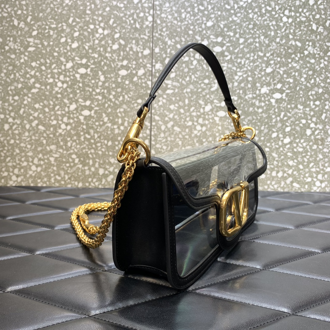 Bagsaaa Va1e*ntin0 Loco Shoulder Bag Transparent Black - 27x13x6cm