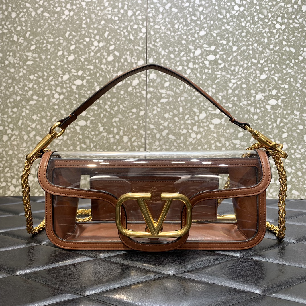 Bagsaaa Va1e*ntin0 Loco Shoulder Bag Transparent Brown - 27x13x6cm