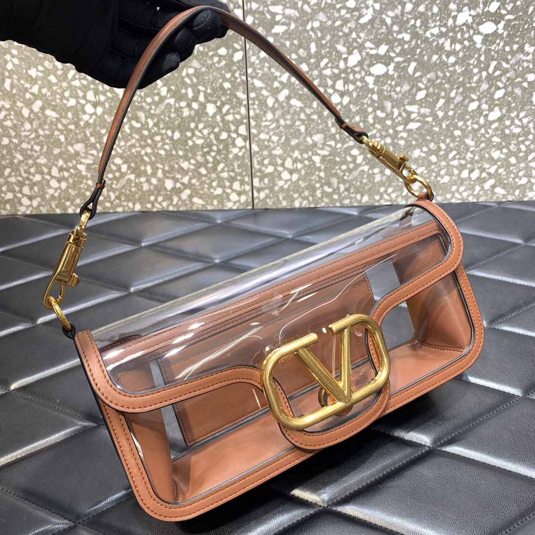 Bagsaaa Va1e*ntin0 Loco Shoulder Bag Transparent Brown - 27x13x6cm