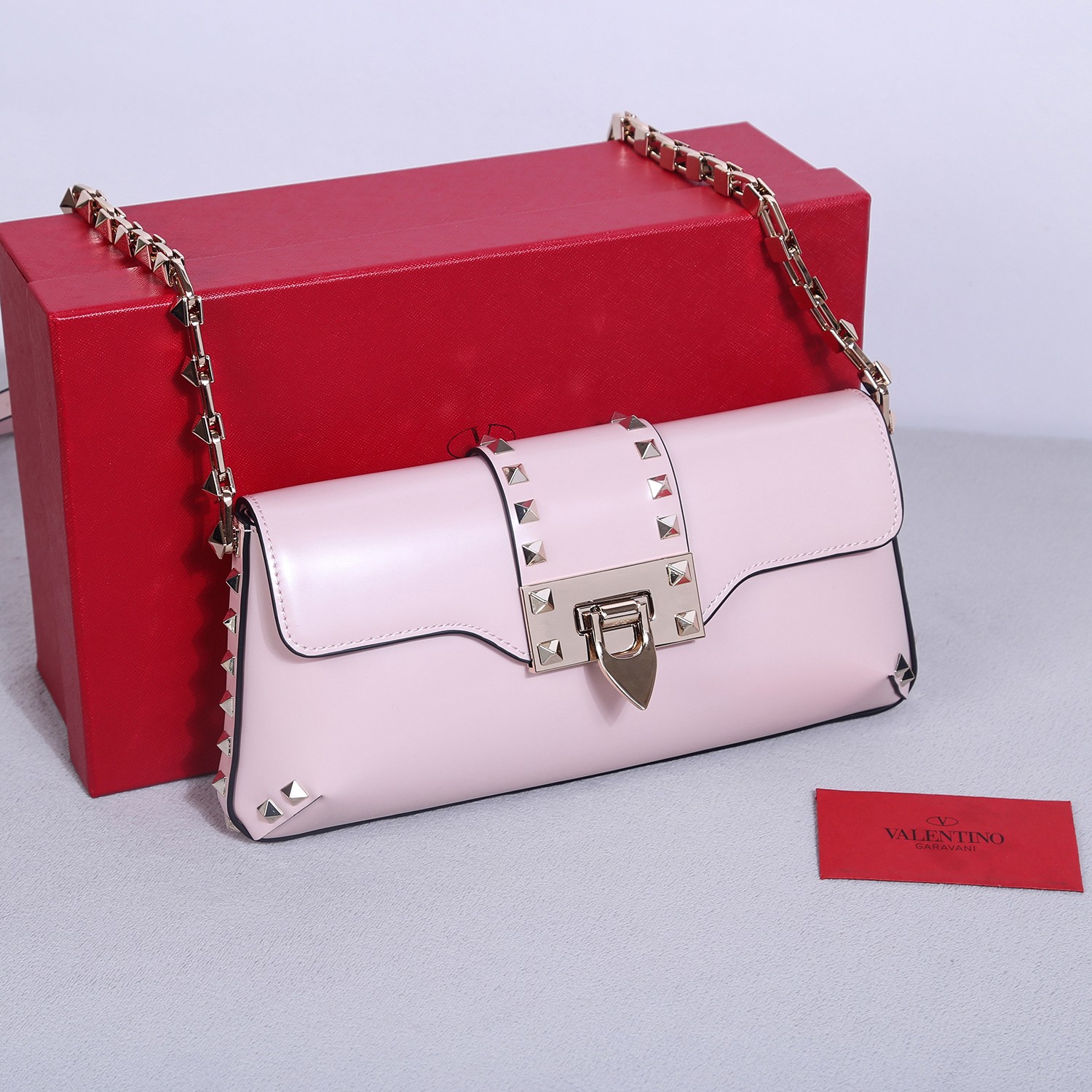 Bagsaaa Va1e*ntin0 Garavani Rockstud Shoulder Pink Bag - 26x13 x7cm