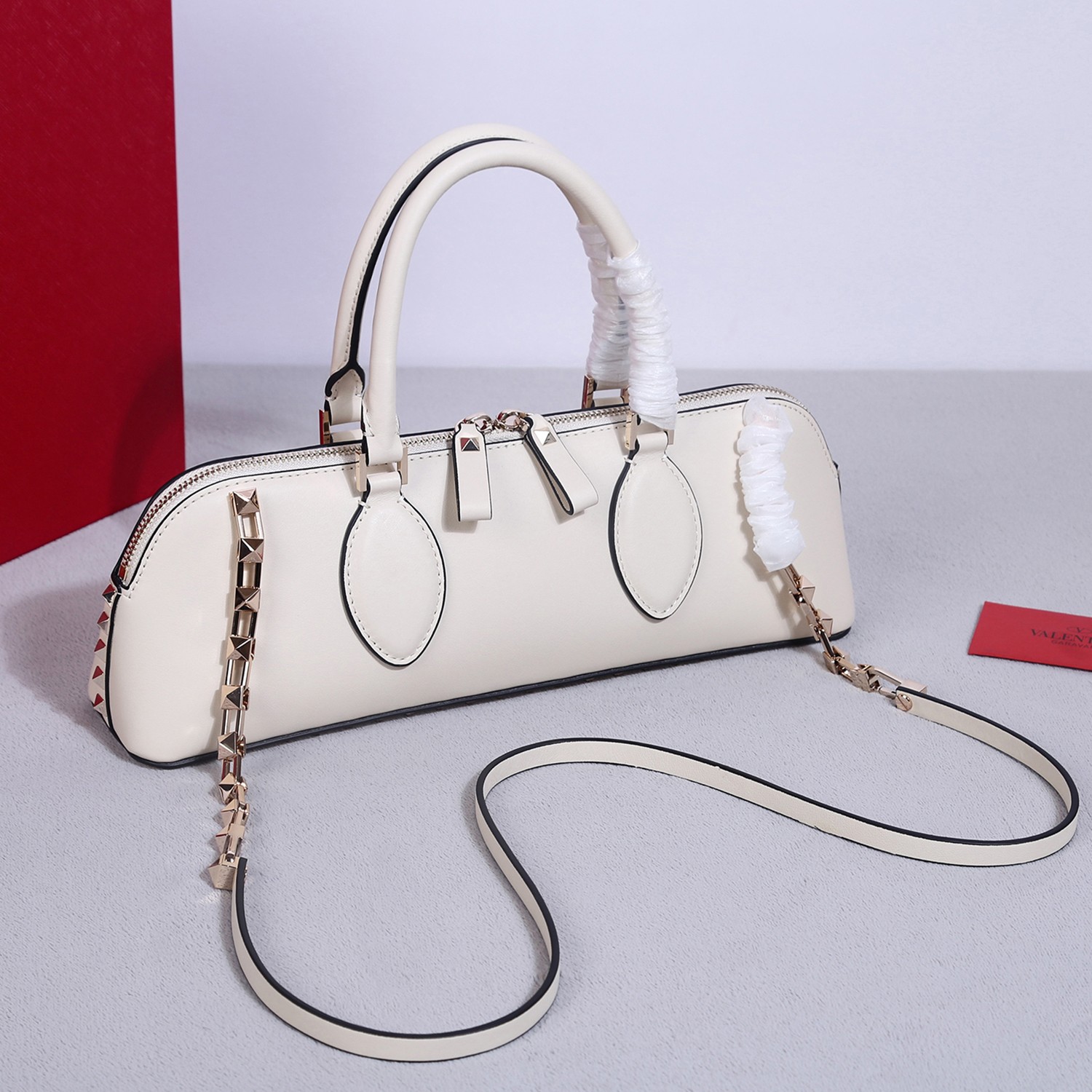 Bagsaaa Va1e*ntin0 garavani Rockstud E/W Calfskin Handbag White - 26 x 13 x 7cm