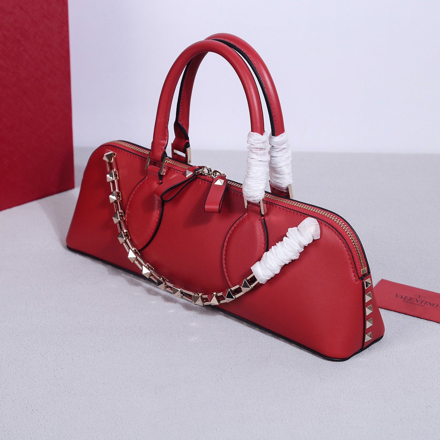Bagsaaa Va1e*ntin0 garavani Rockstud E/W Calfskin Handbag Red - 26 x 13 x 7cm