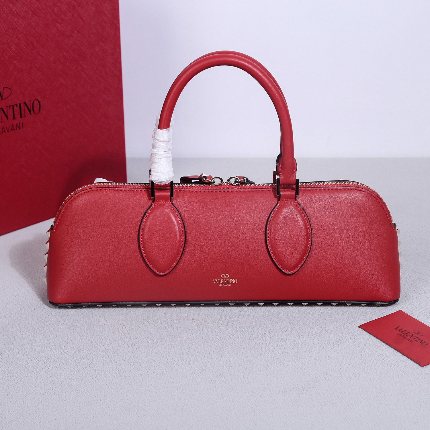 Bagsaaa Va1e*ntin0 garavani Rockstud E/W Calfskin Handbag Red - 26 x 13 x 7cm