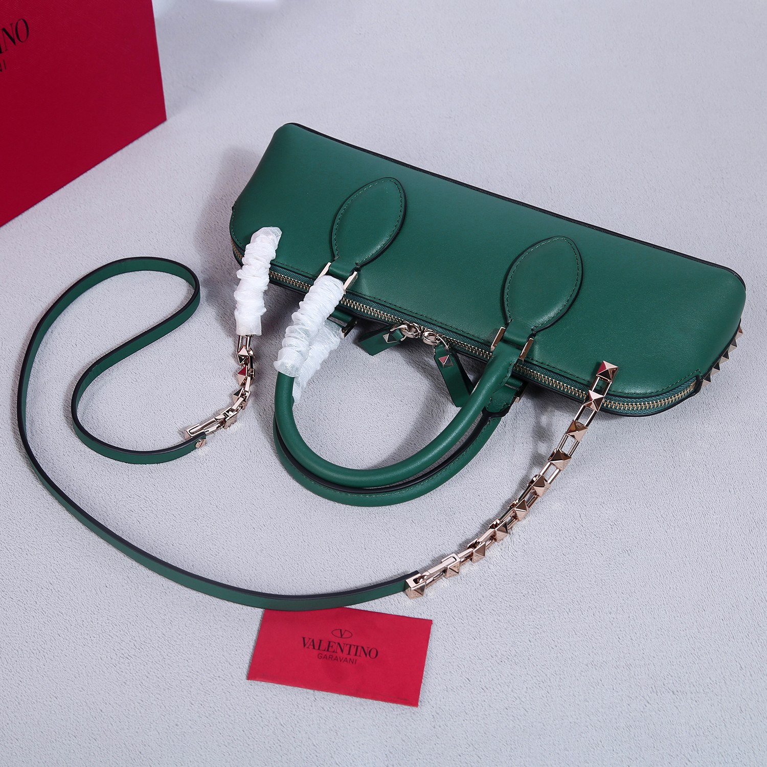 Bagsaaa Va1e*ntin0 garavani Rockstud E/W Calfskin Handbag Green - 26 x 13 x 7cm