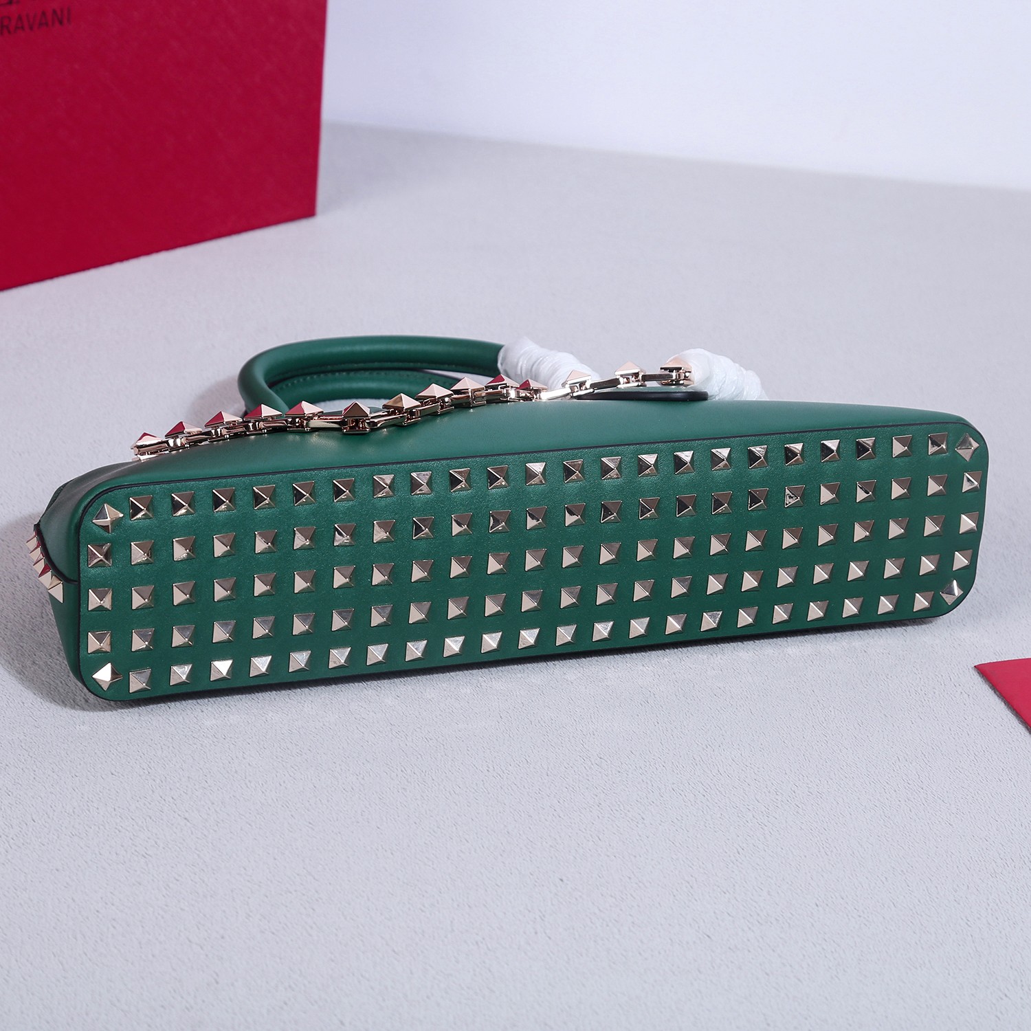 Bagsaaa Va1e*ntin0 garavani Rockstud E/W Calfskin Handbag Green - 26 x 13 x 7cm