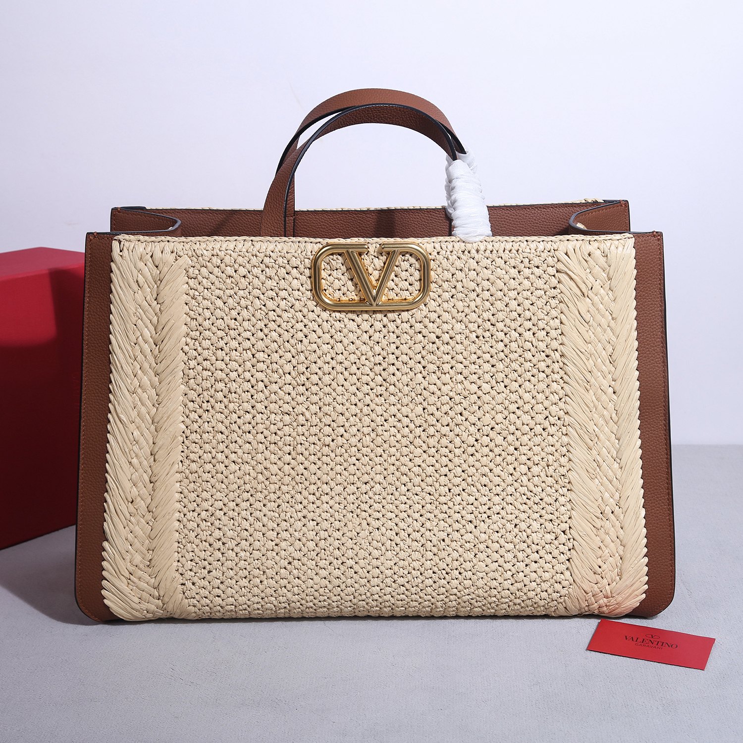 Bagsaaa Va1e*ntin0 Garavani Vlogo Signature Embroidered Raffia Tote Black - 48cm
