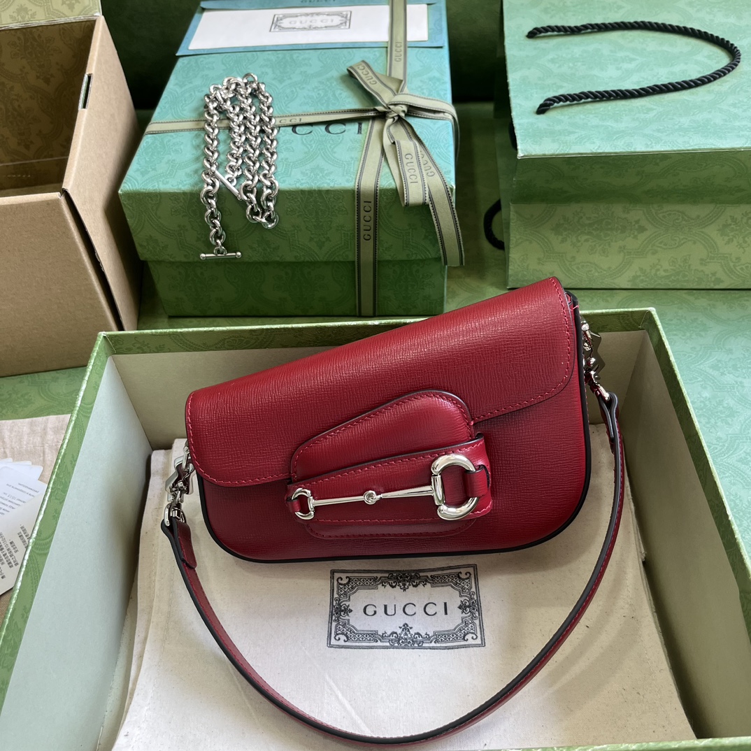 Bagsaaa Gvc*1 Horsebit 1955 Mini Shoulder Bag Red - 8-12.5x 19.5x 3-6cm