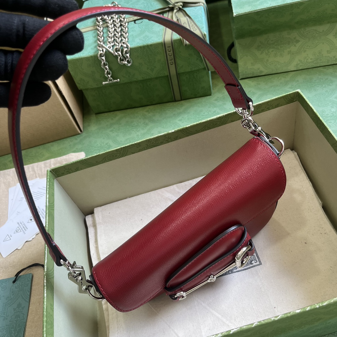 Bagsaaa Gvc*1 Horsebit 1955 Mini Shoulder Bag Red - 8-12.5x 19.5x 3-6cm