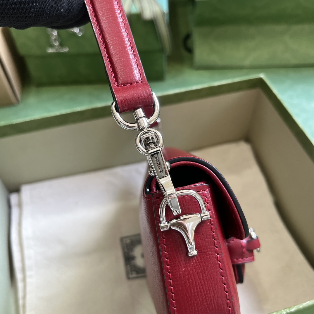 Bagsaaa Gvc*1 Horsebit 1955 Mini Shoulder Bag Red - 8-12.5x 19.5x 3-6cm