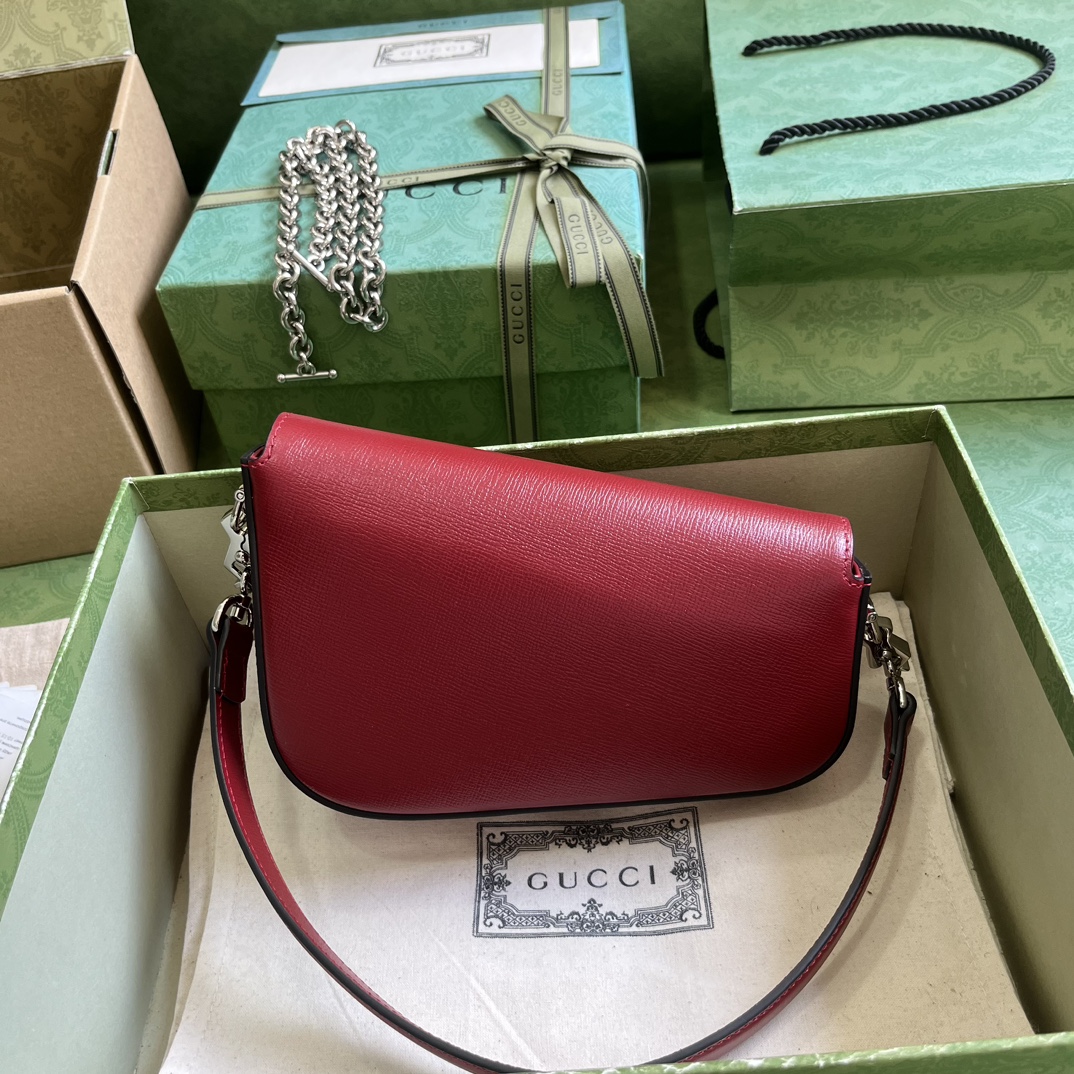 Bagsaaa Gvc*1 Horsebit 1955 Mini Shoulder Bag Red - 8-12.5x 19.5x 3-6cm