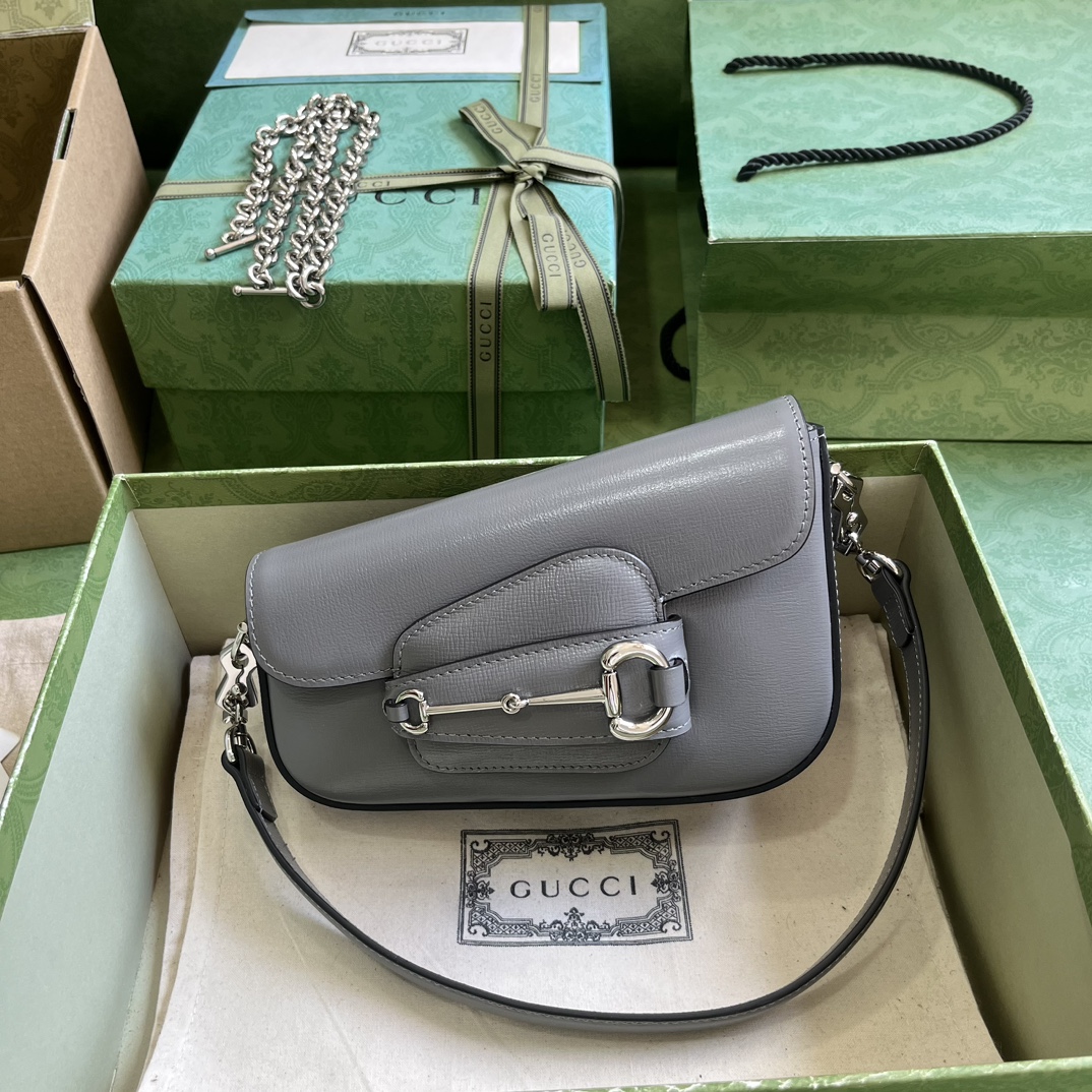 Bagsaaa Gvc*1 Horsebit 1955 Mini Shoulder Bag Grey - 8-12.5x 19.5x 3-6cm