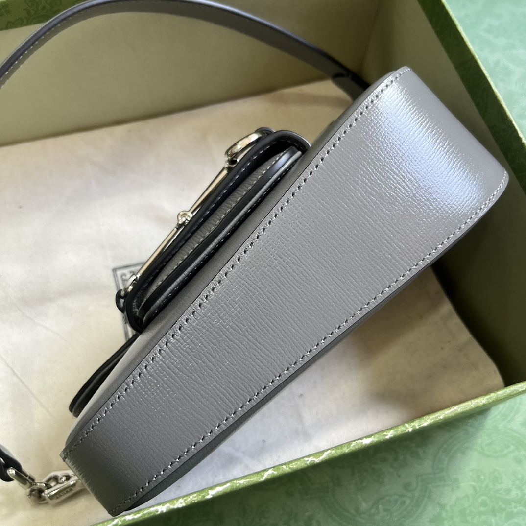 Bagsaaa Gvc*1 Horsebit 1955 Mini Shoulder Bag Grey - 8-12.5x 19.5x 3-6cm