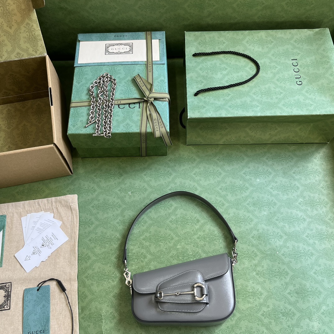 Bagsaaa Gvc*1 Horsebit 1955 Mini Shoulder Bag Grey - 8-12.5x 19.5x 3-6cm