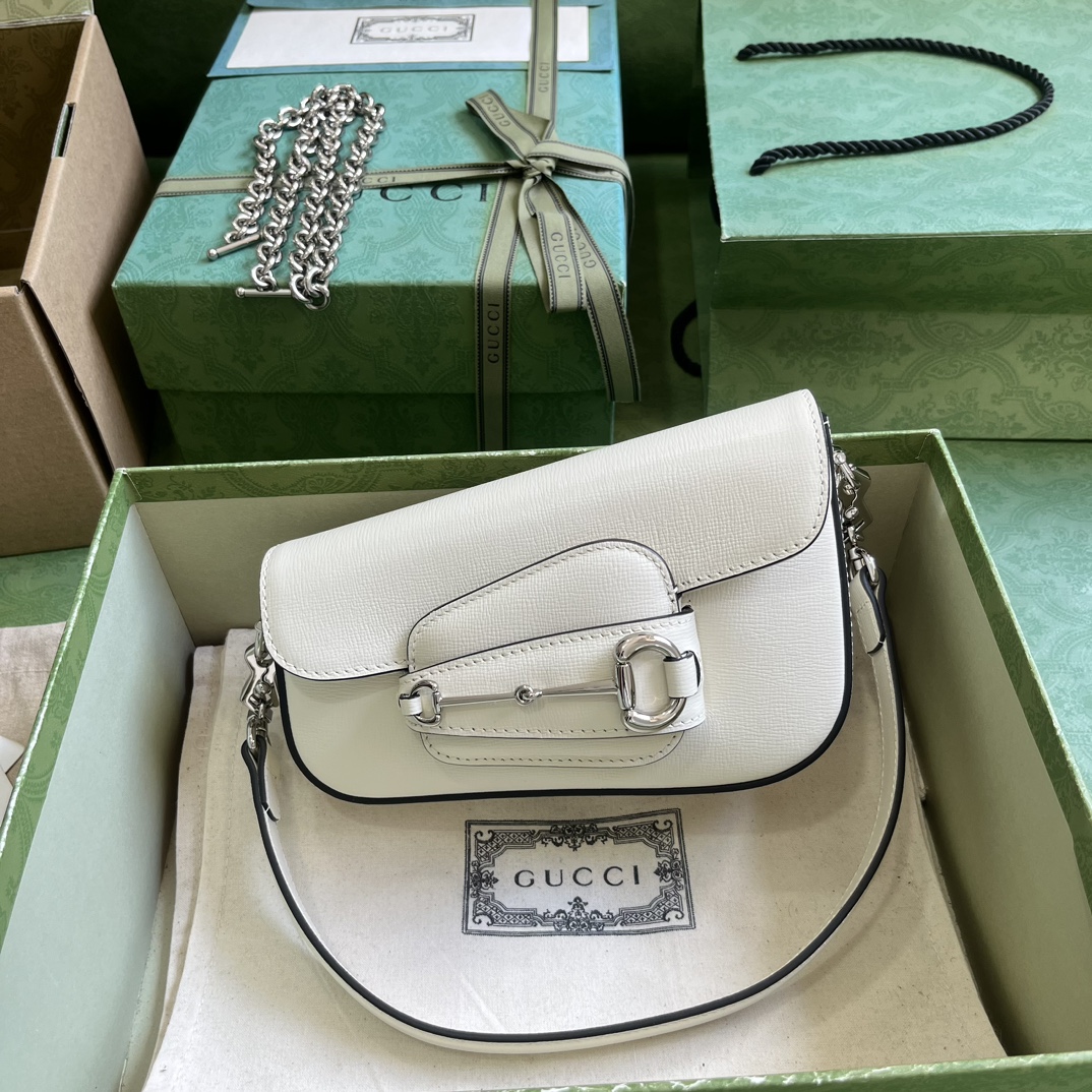 Bagsaaa Gvc*1 Horsebit 1955 Mini Shoulder Bag White - 8-12.5x 19.5x 3-6cm