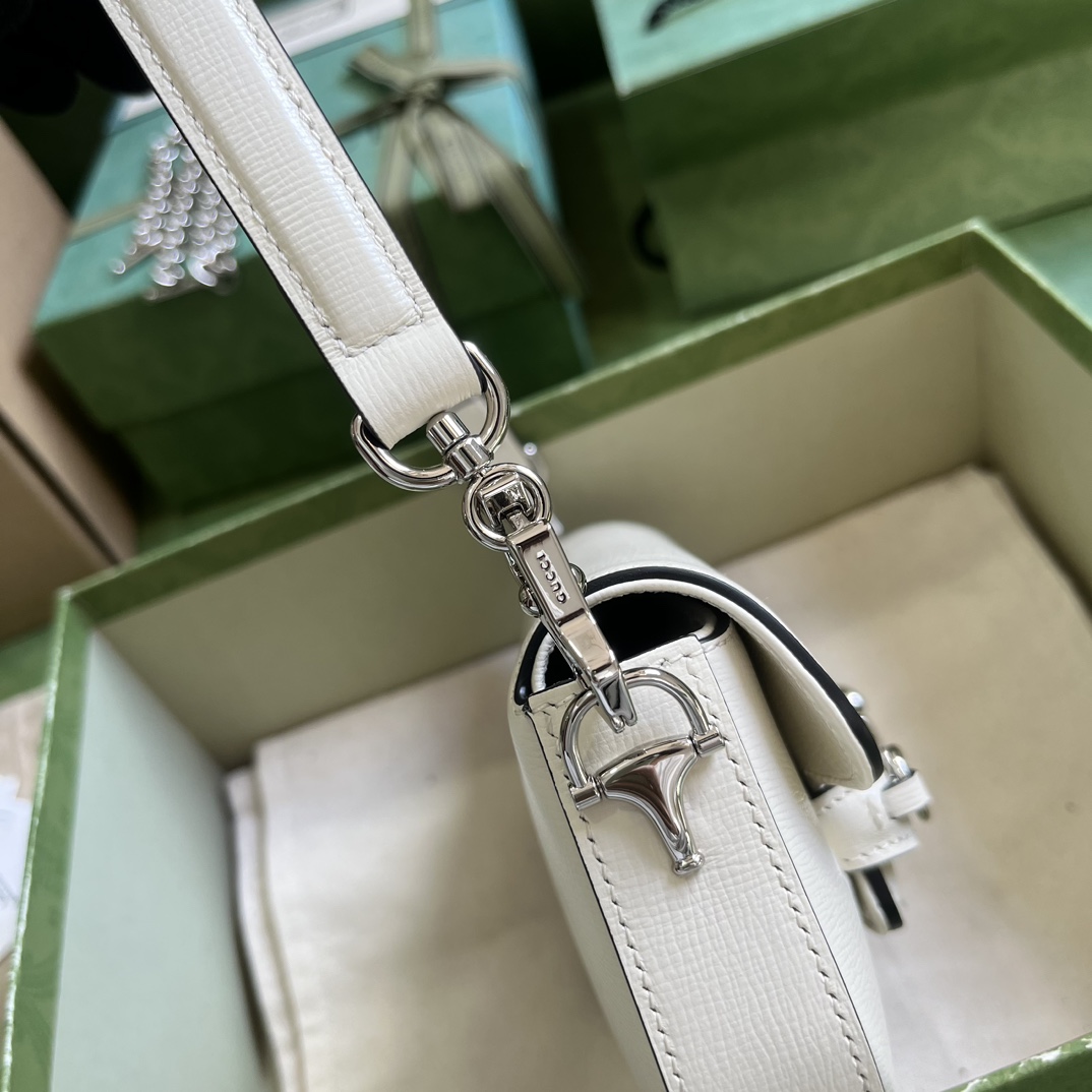 Bagsaaa Gvc*1 Horsebit 1955 Mini Shoulder Bag White - 8-12.5x 19.5x 3-6cm