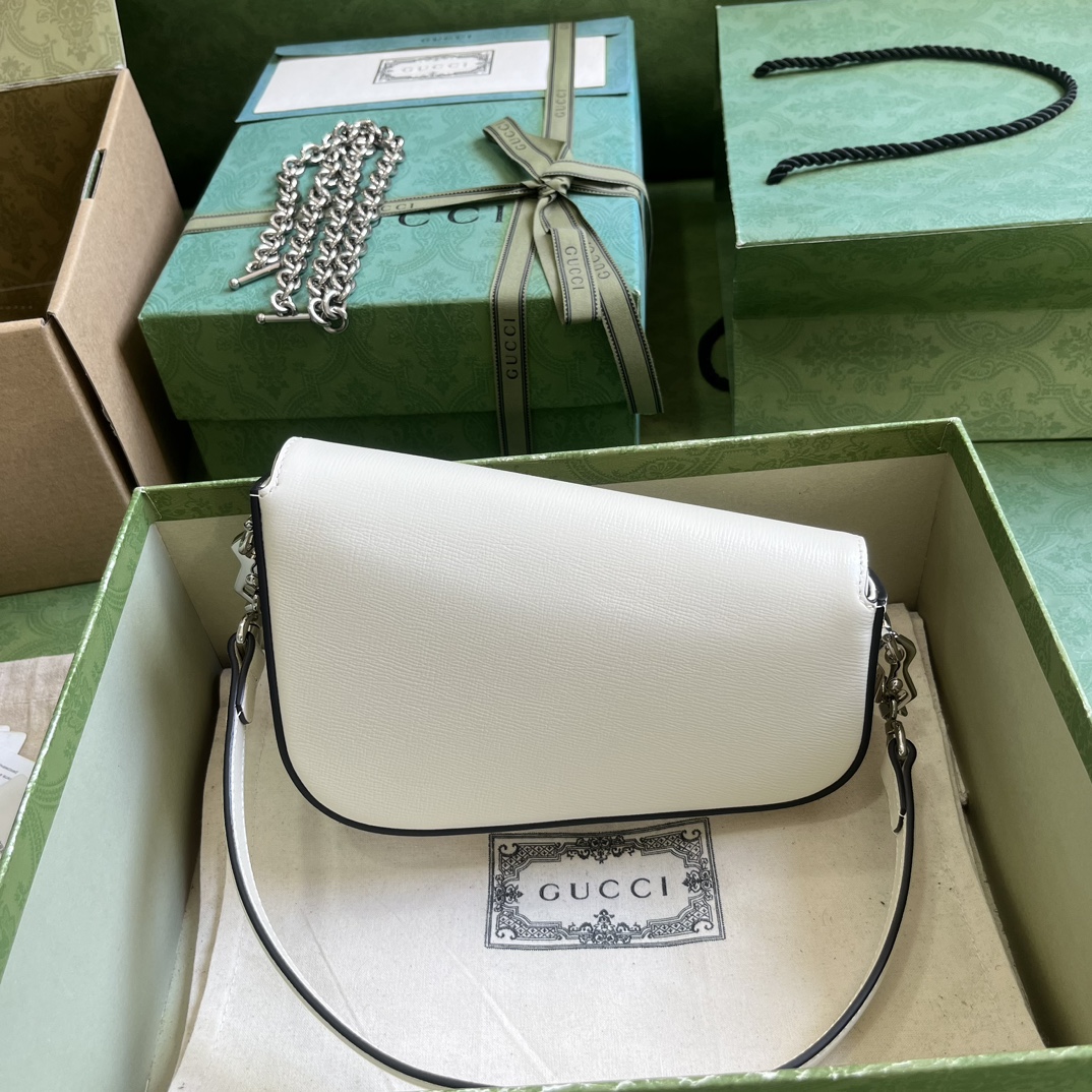 Bagsaaa Gvc*1 Horsebit 1955 Mini Shoulder Bag White - 8-12.5x 19.5x 3-6cm