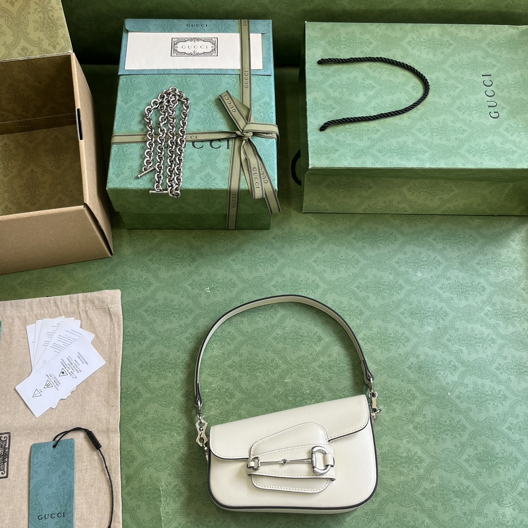 Bagsaaa Gvc*1 Horsebit 1955 Mini Shoulder Bag White - 8-12.5x 19.5x 3-6cm