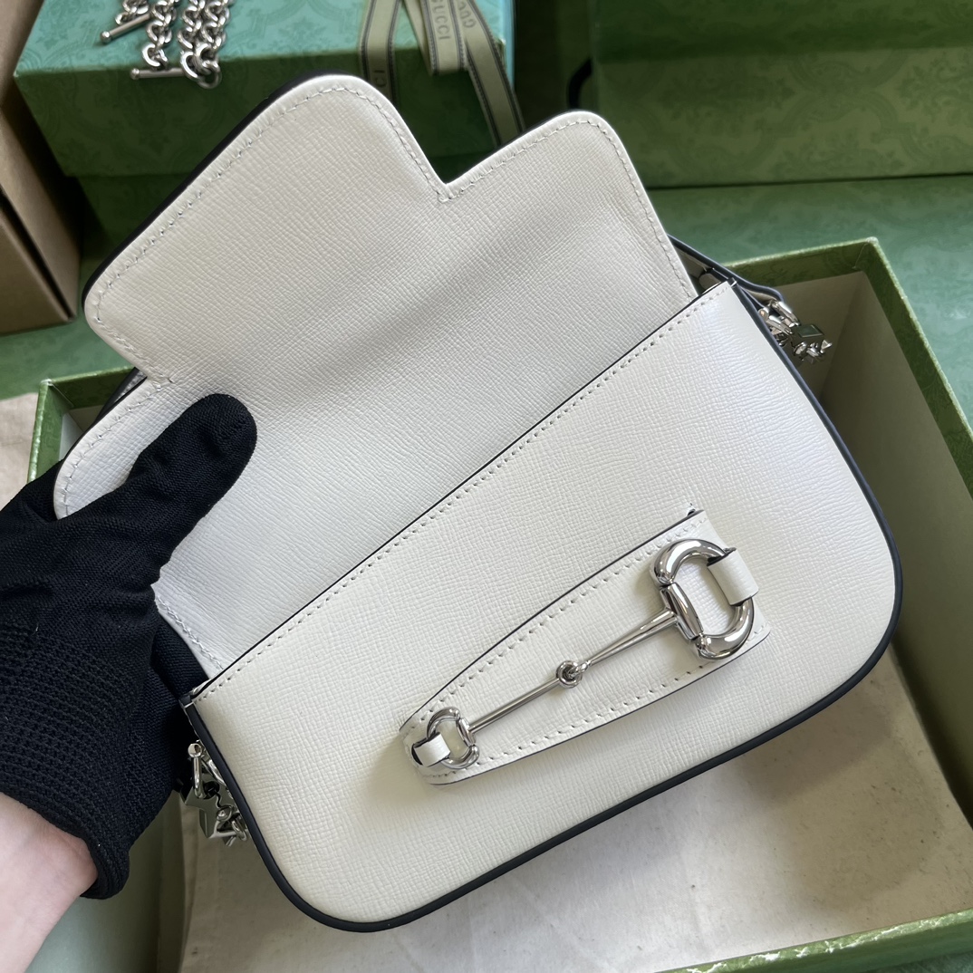 Bagsaaa Gvc*1 Horsebit 1955 Mini Shoulder Bag White - 8-12.5x 19.5x 3-6cm