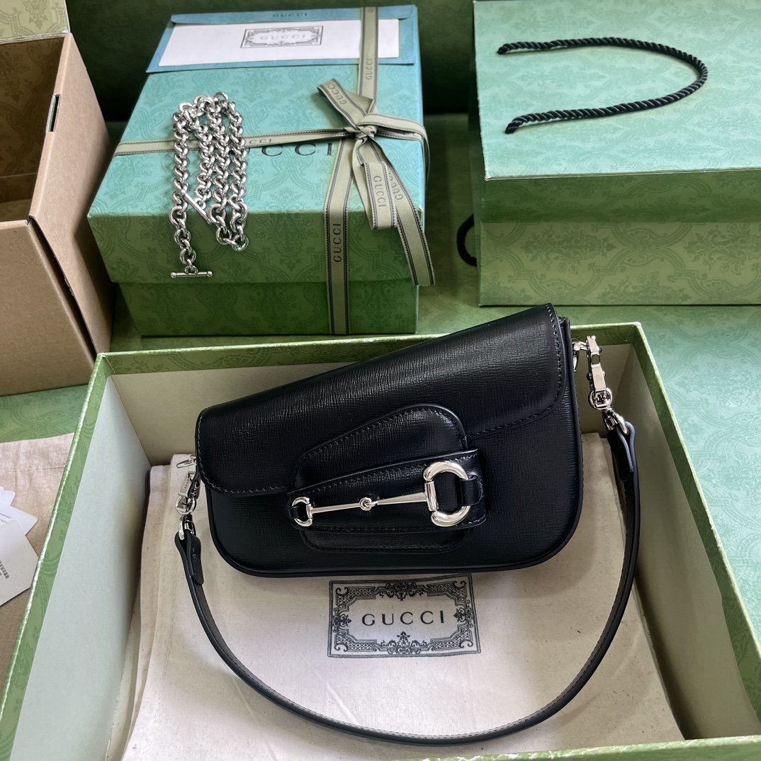 Bagsaaa Gvc*1 Horsebit 1955 Mini Shoulder Bag Black - 8-12.5x 19.5x 3-6cm