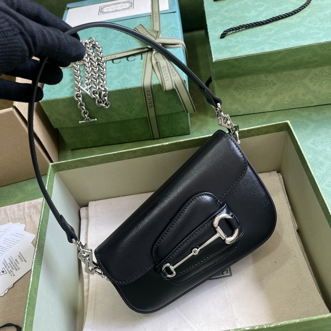 Bagsaaa Gvc*1 Horsebit 1955 Mini Shoulder Bag Black - 8-12.5x 19.5x 3-6cm