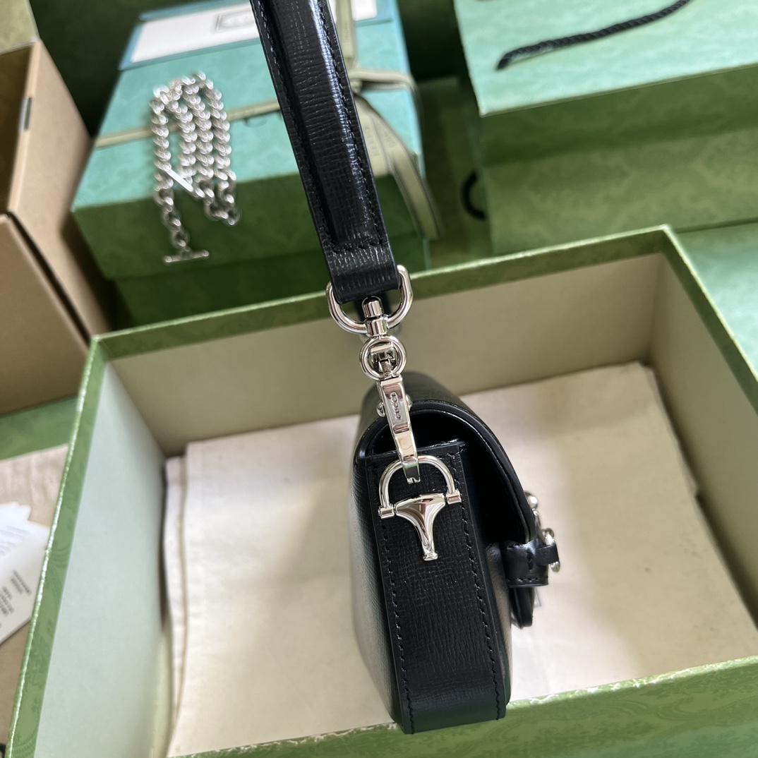 Bagsaaa Gvc*1 Horsebit 1955 Mini Shoulder Bag Black - 8-12.5x 19.5x 3-6cm