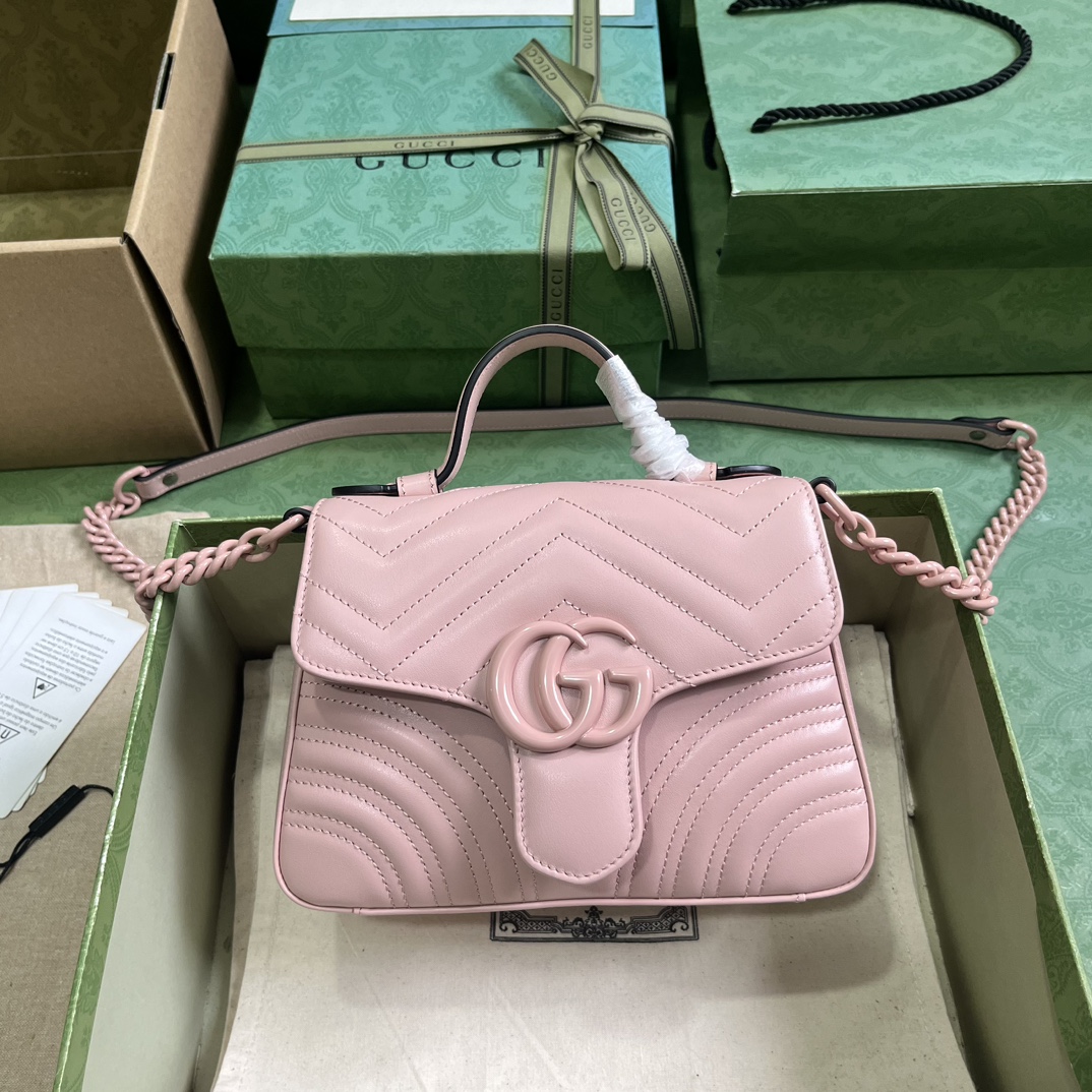 Bagsaaa Gvc*1 GG Marmont mini top handle bag in pink leather - 15.5x 21x 8cm