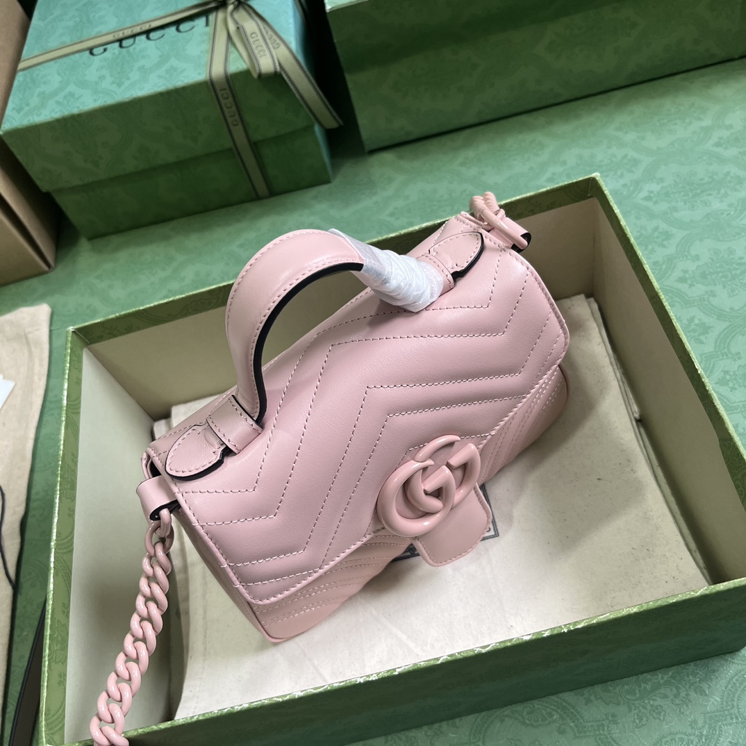 Bagsaaa Gvc*1 GG Marmont mini top handle bag in pink leather - 15.5x 21x 8cm