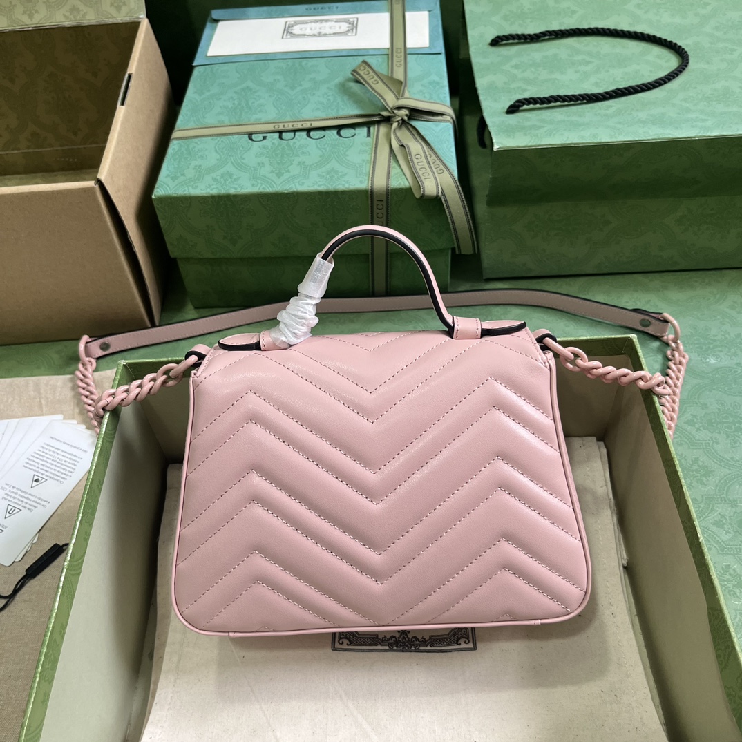 Bagsaaa Gvc*1 GG Marmont mini top handle bag in pink leather - 15.5x 21x 8cm