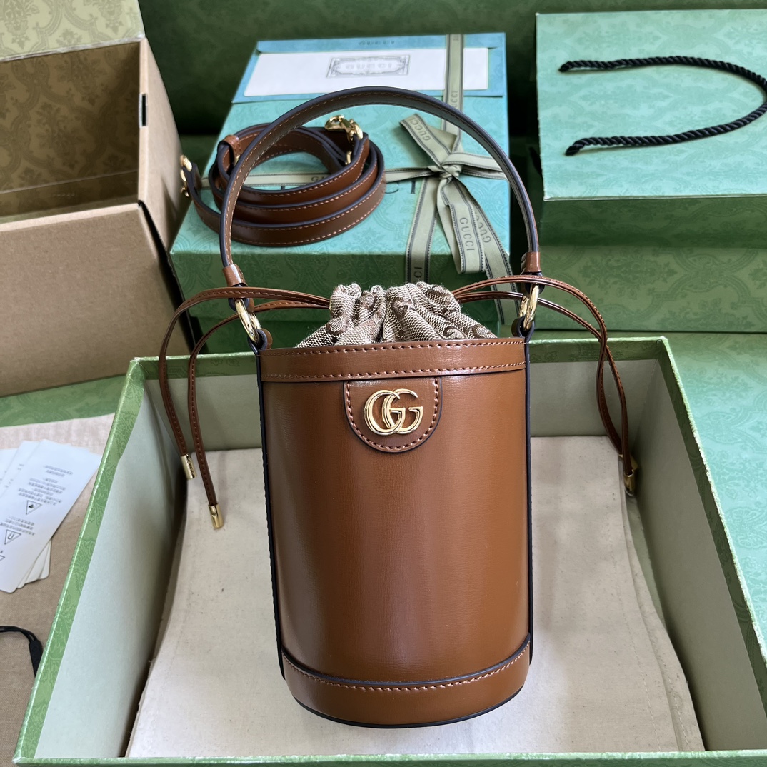 Bagsaaa Gvc*1 Ophidia mini bucket bag in Brown GG Canvas Leather - 11.5x23x8cm
