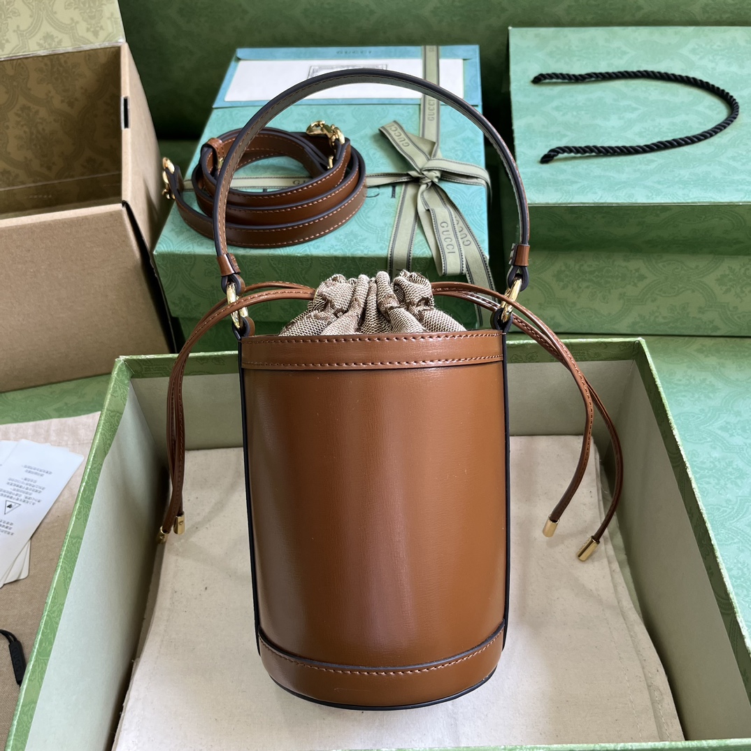 Bagsaaa Gvc*1 Ophidia mini bucket bag in Brown GG Canvas Leather - 11.5x23x8cm