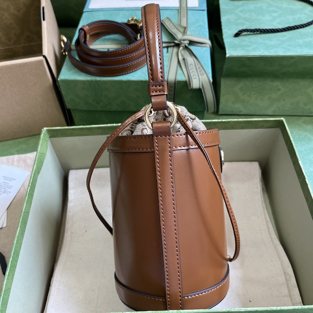 Bagsaaa Gvc*1 Ophidia mini bucket bag in Brown GG Canvas Leather - 11.5x23x8cm