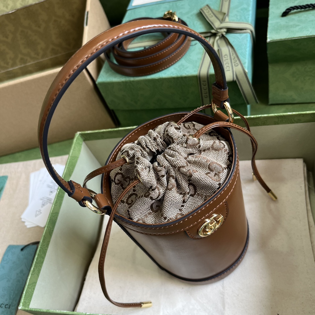 Bagsaaa Gvc*1 Ophidia mini bucket bag in Brown GG Canvas Leather - 11.5x23x8cm