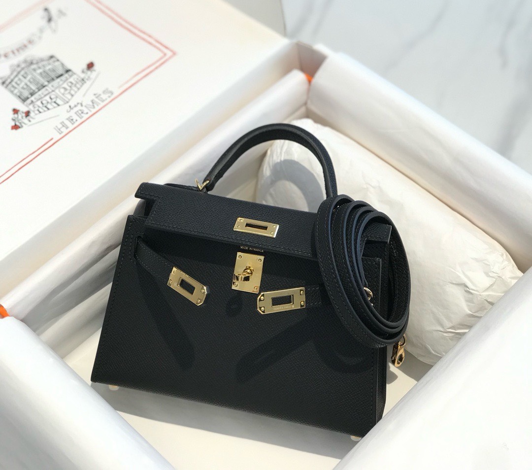 Bagsaaa H**me5 Mini Kelly 19cm Black Epsom Leather