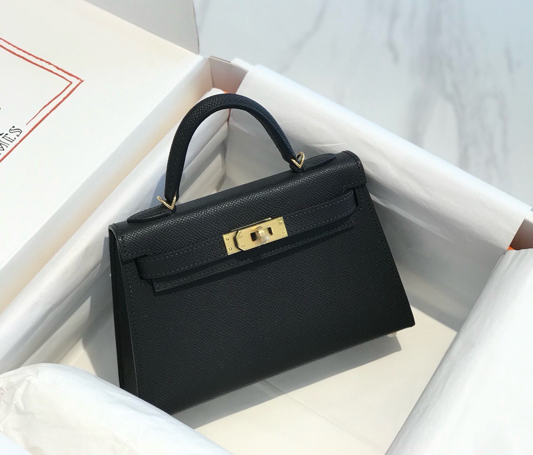 Bagsaaa H**me5 Mini Kelly 19cm Black Epsom Leather