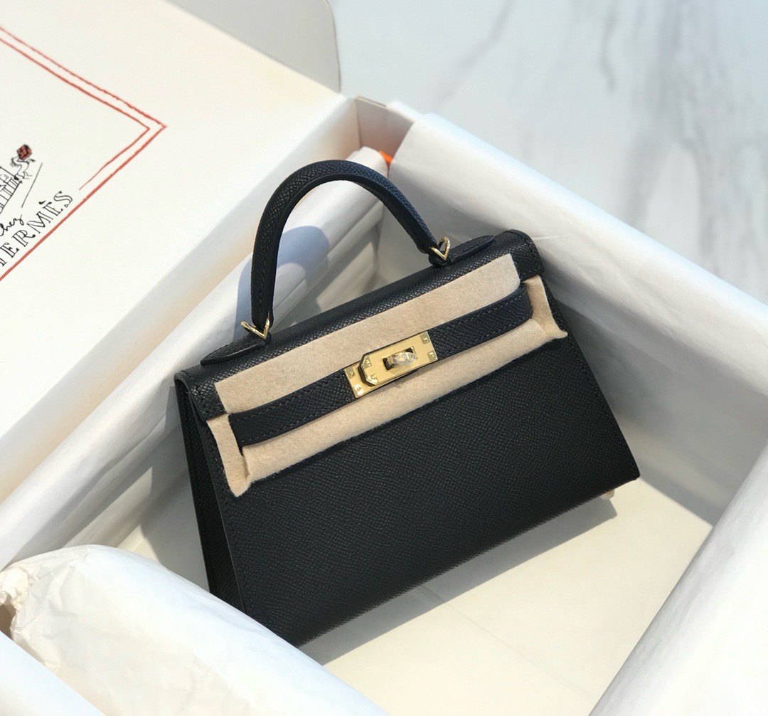 Bagsaaa H**me5 Mini Kelly 19cm Black Epsom Leather