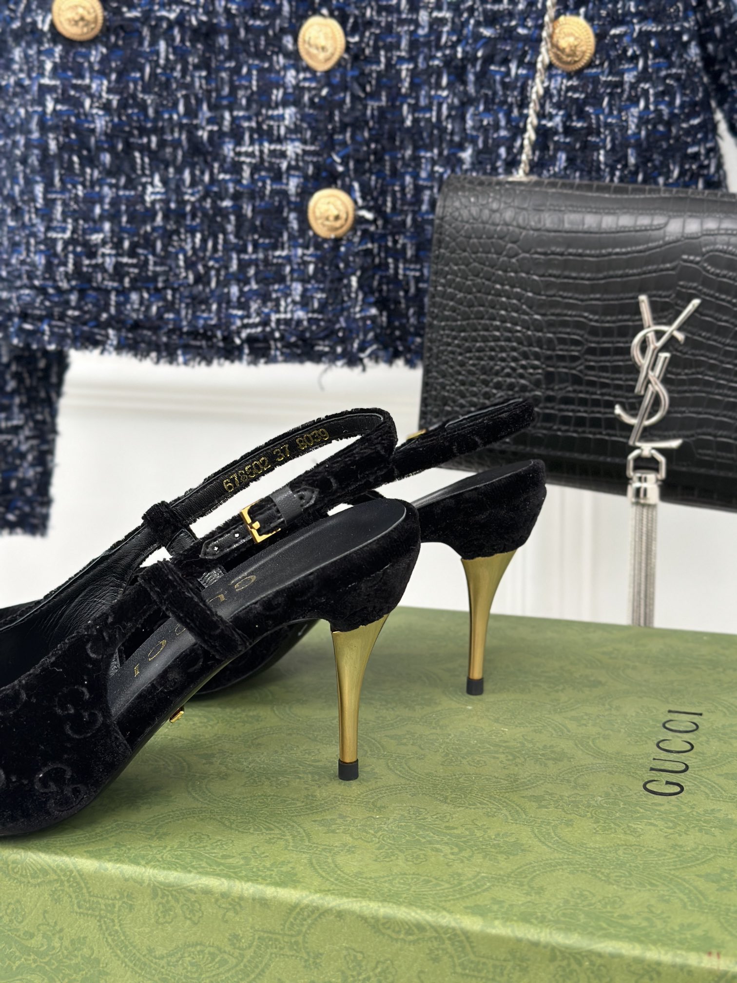 Bagsaaa Gvc*1 GG slingback pump in black velvet - 10.5cm