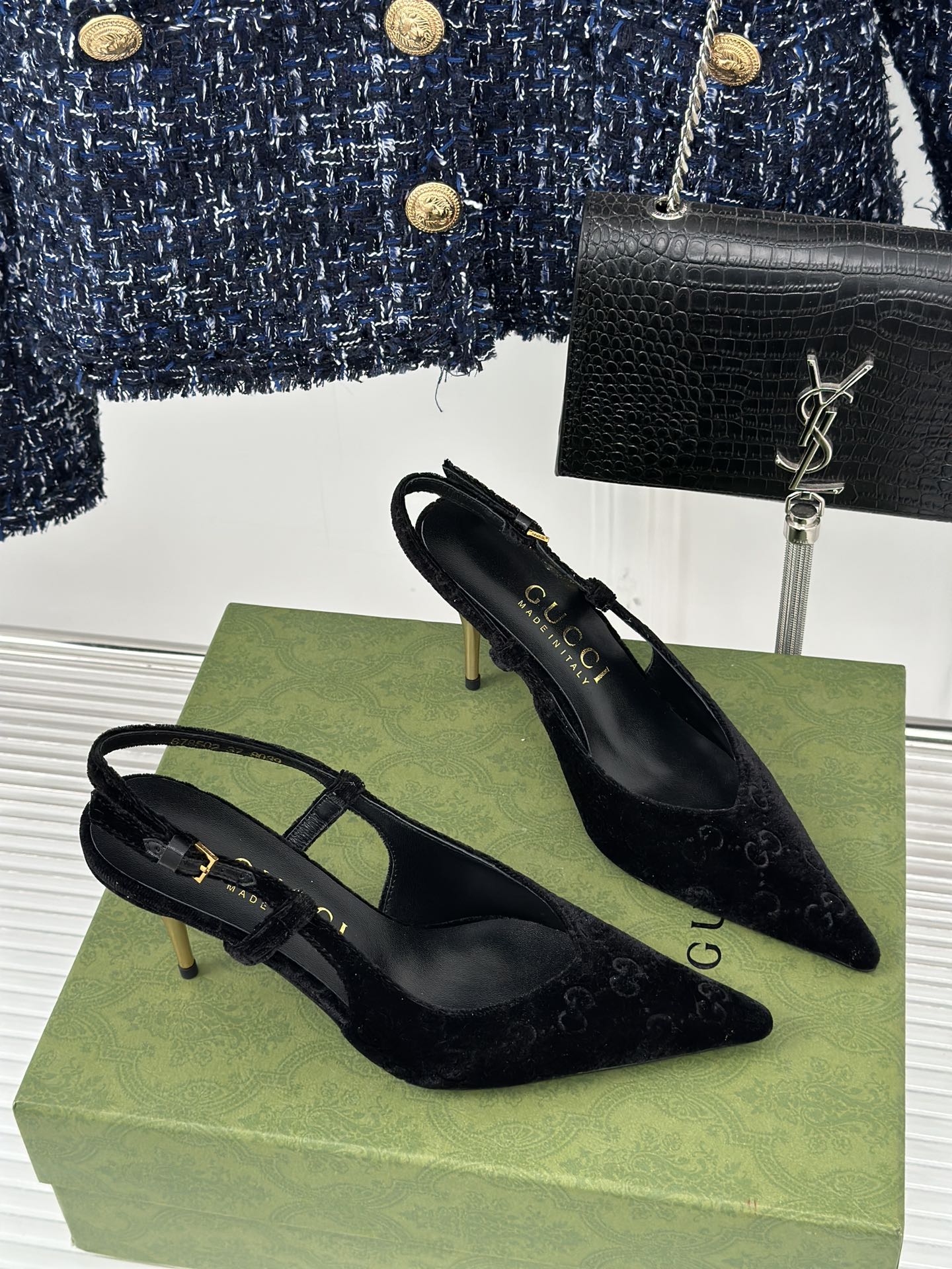 Bagsaaa Gvc*1 GG slingback pump in black velvet - 10.5cm