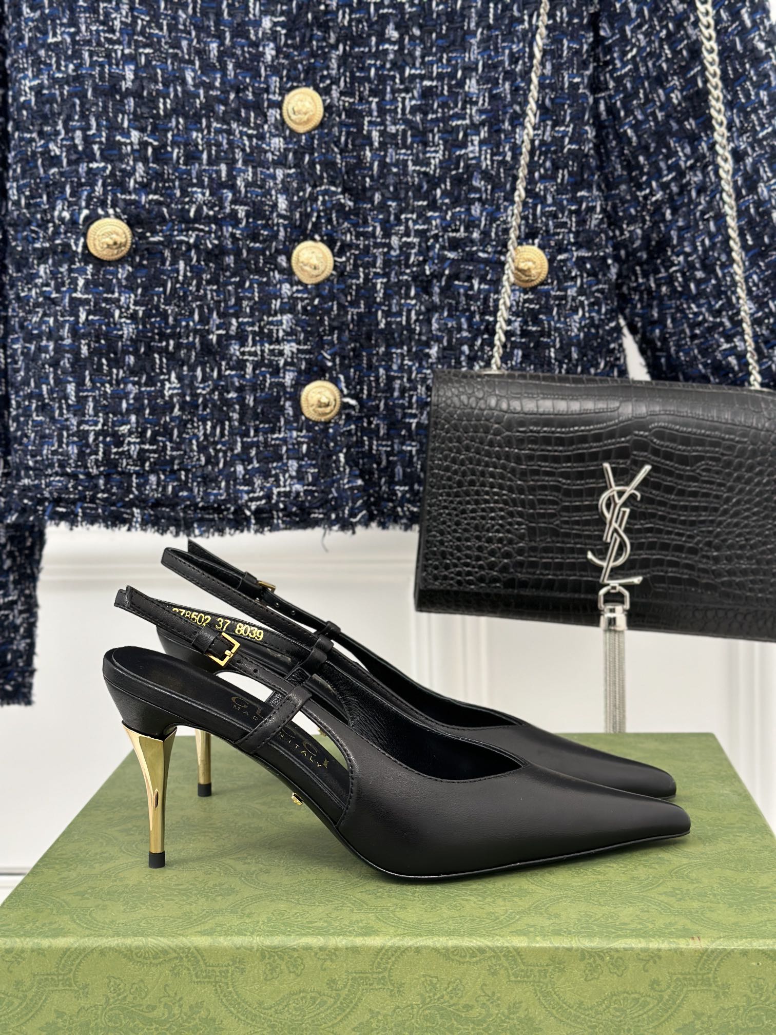 Bagsaaa Gvc*1 GG slingback pump in black leather - 10.5cm
