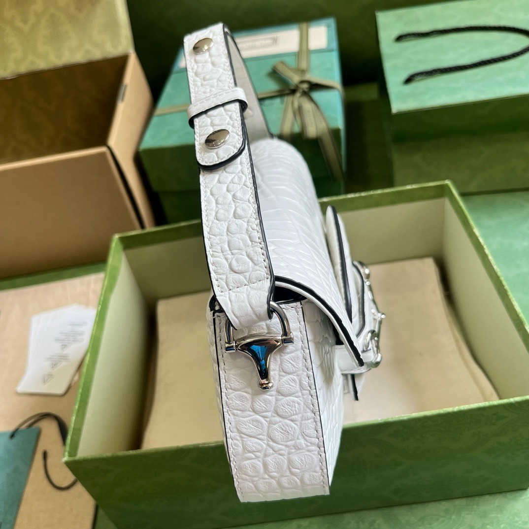 Bagsaaa Gvc*1 Horsebit 1955 Small Shoulder Bag White Crocodile Leather - 26.5x 10.5-17x 4-8cm