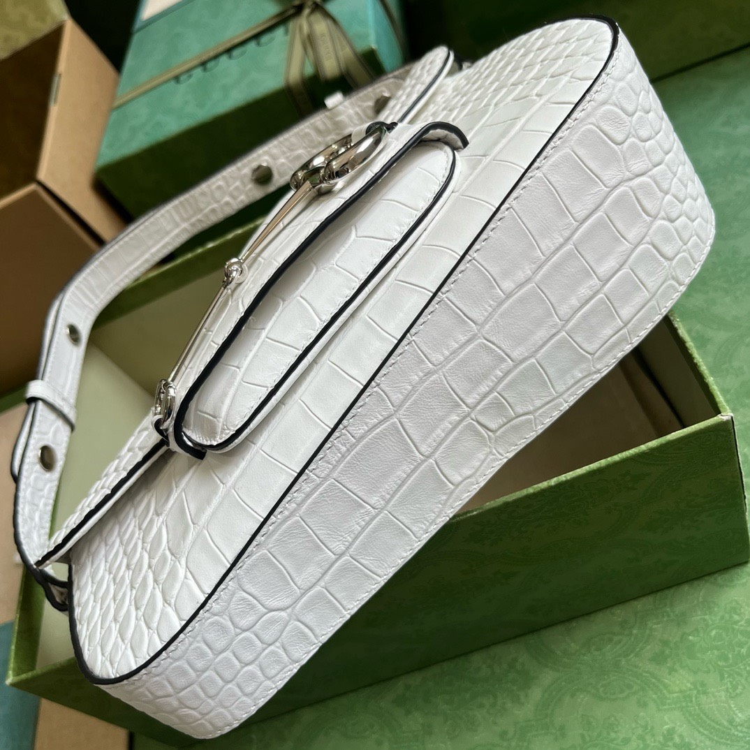 Bagsaaa Gvc*1 Horsebit 1955 Small Shoulder Bag White Crocodile Leather - 26.5x 10.5-17x 4-8cm