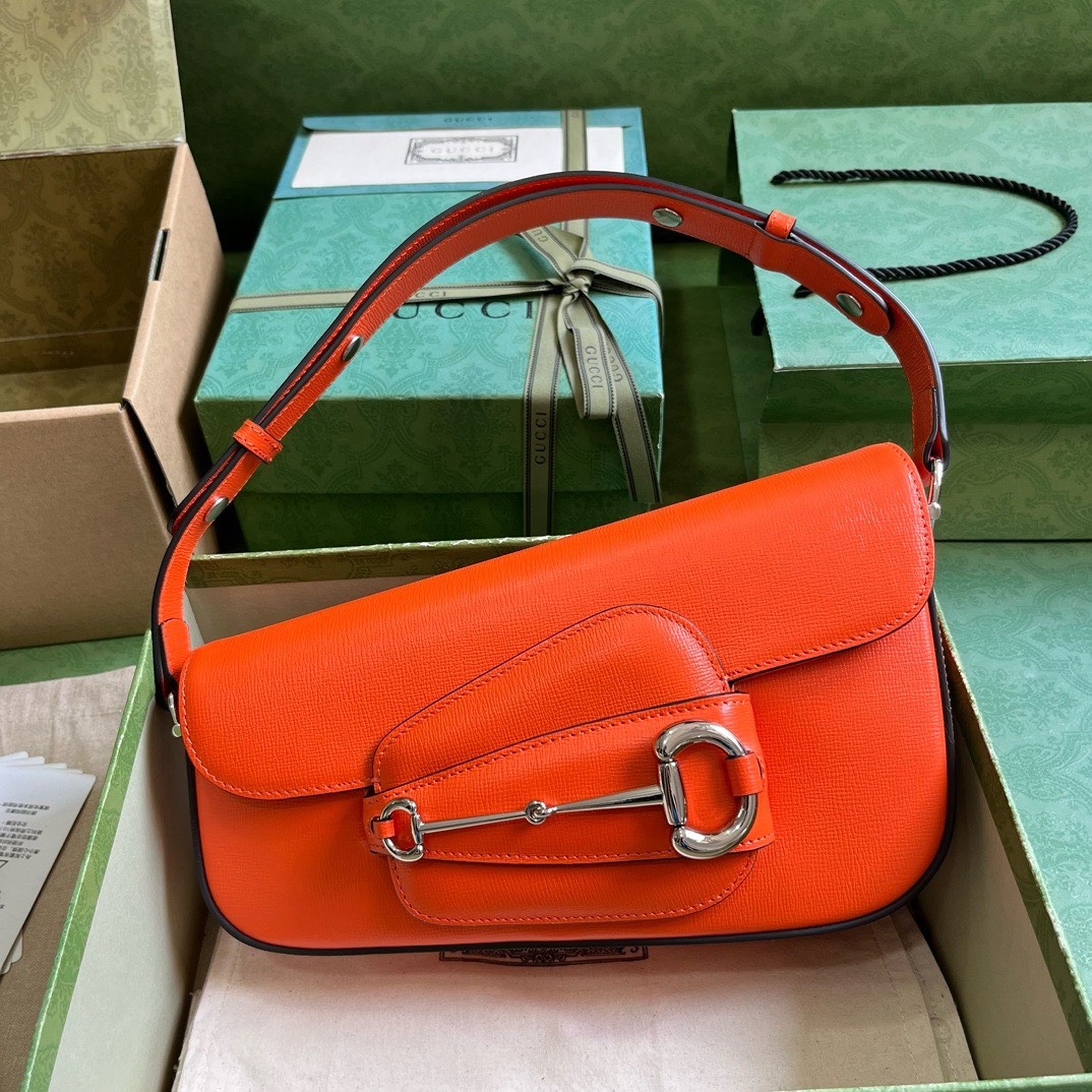 Bagsaaa Gvc*1 Horsebit 1955 Small Shoulder Bag Orange - 26.5x 10.5-17x 4-8cm
