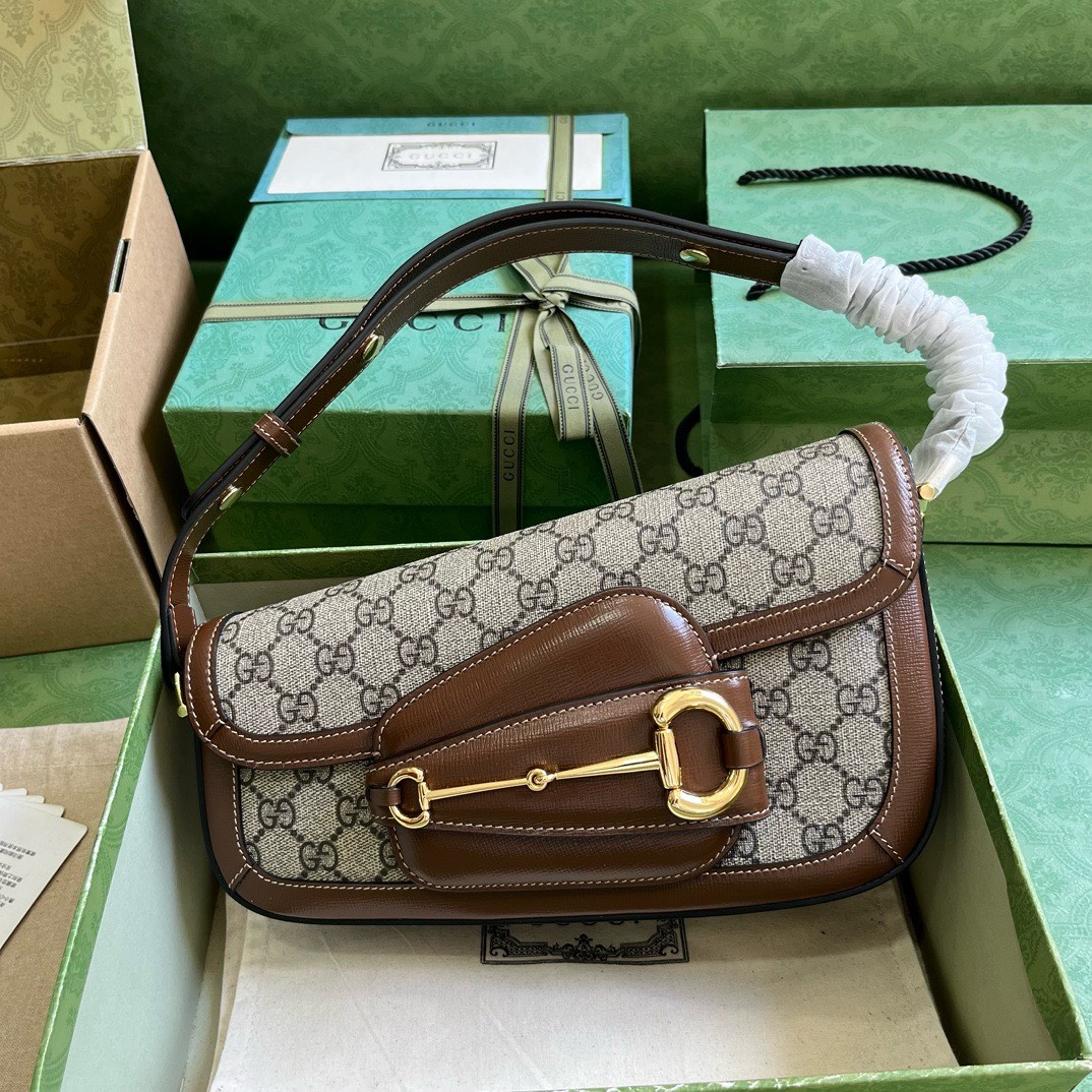 Bagsaaa Gvc*1 Horsebit 1955 Small Shoulder Bag Brown - 26.5x 10.5-17x 4-8cm