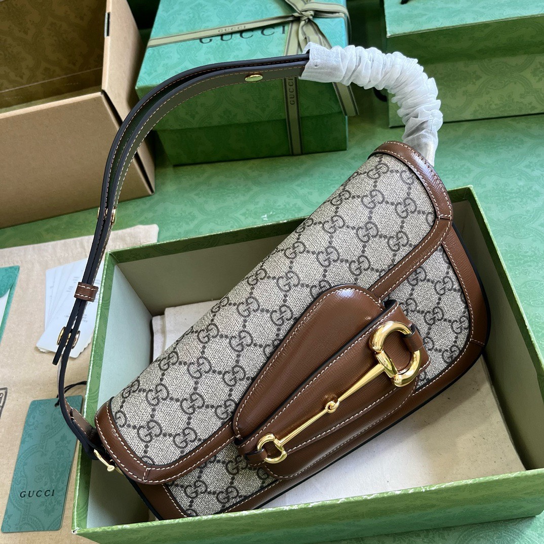 Bagsaaa Gvc*1 Horsebit 1955 Small Shoulder Bag Brown - 26.5x 10.5-17x 4-8cm