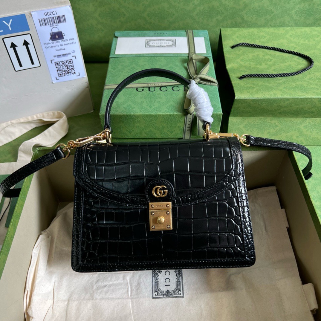 Bagsaaa Gvc*1 Ophidia Crocodile Black Leather - 25x17.5x7cm