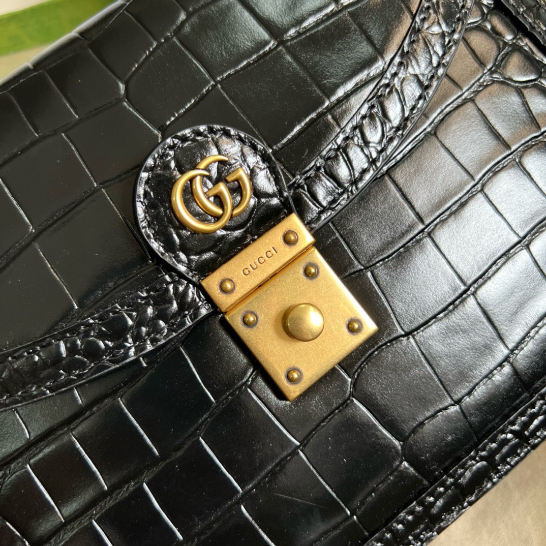 Bagsaaa Gvc*1 Ophidia Crocodile Black Leather - 25x17.5x7cm