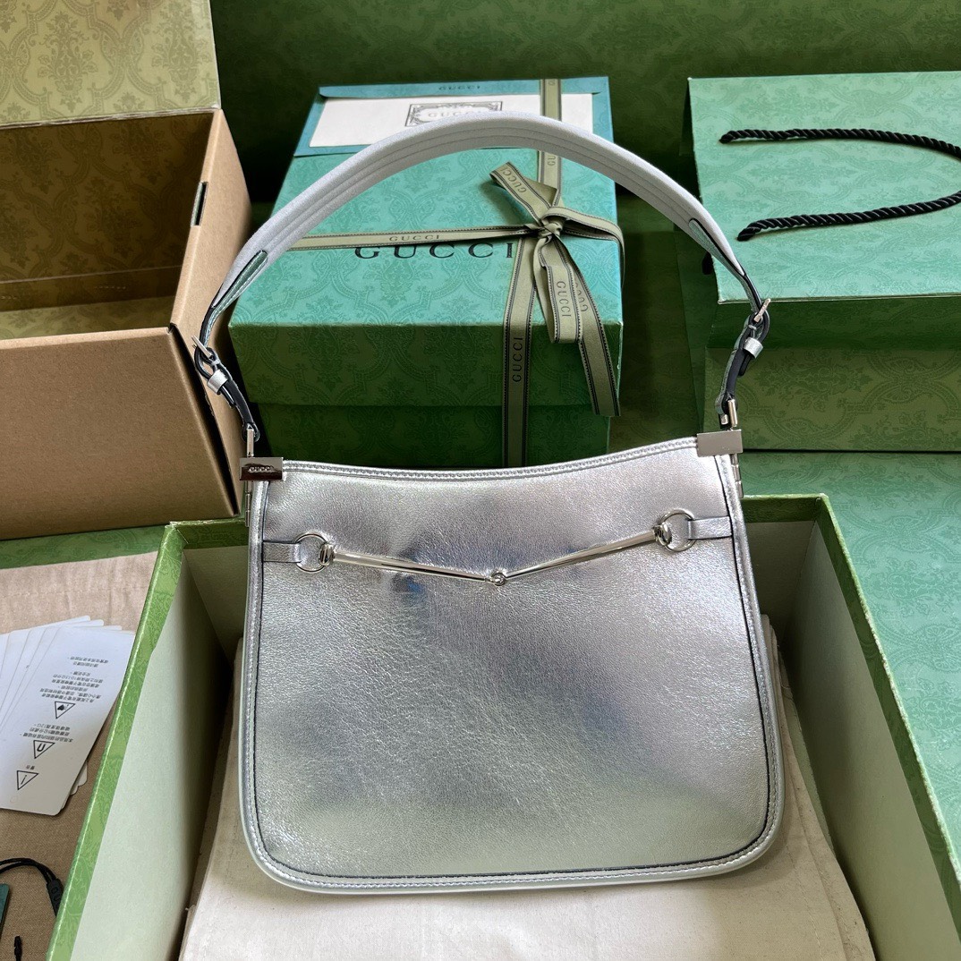 Bagsaaa Gvc*1 Small Slim Horsebit Shoulder Bag Silver - 23x18.5x3cm